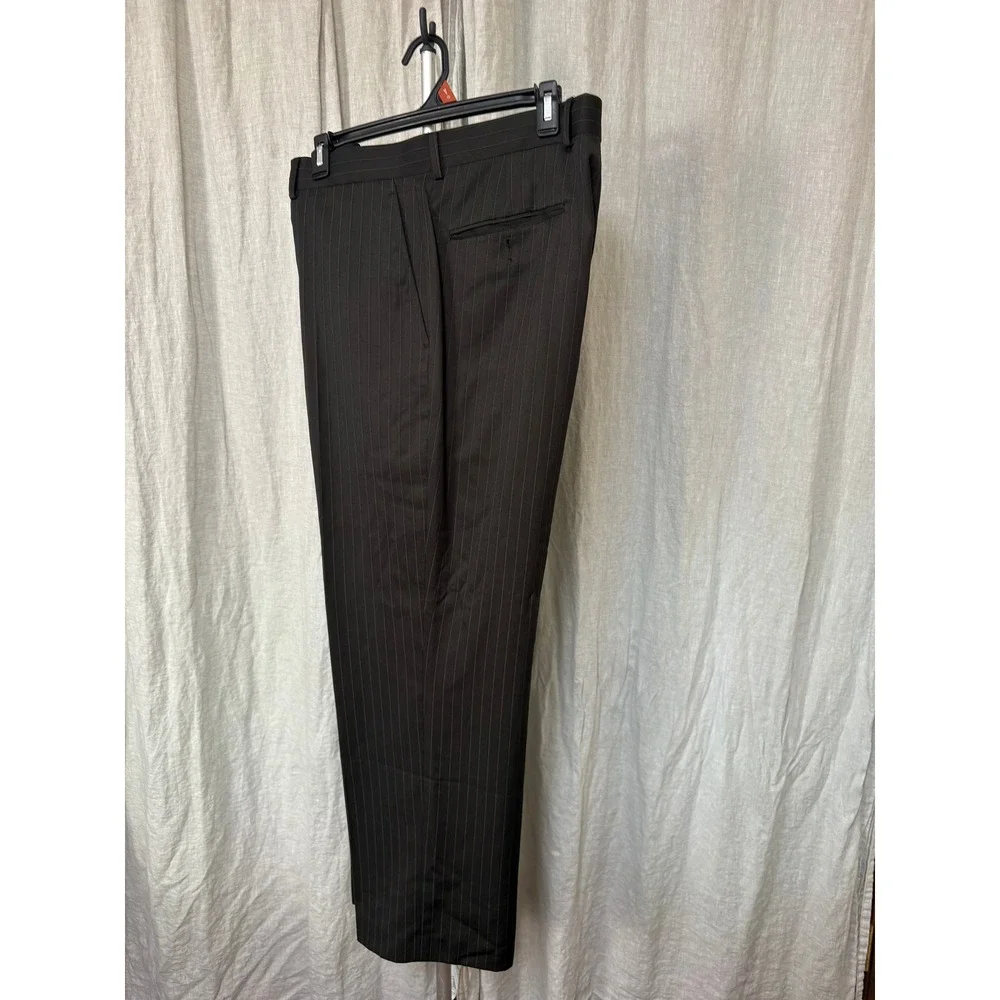 Mens 46S Brown Pinstripe 2 Piece Suit Two Button Blazer Trousers 46 Short 36x29